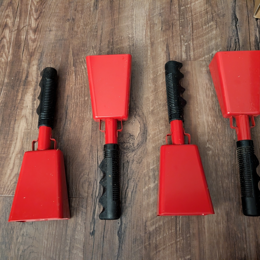 11" Red Cowbell You Get 4 Noisemakers With Plastic Handle